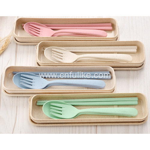 3pcs Portable Wheat Straw Plastic Cutlery